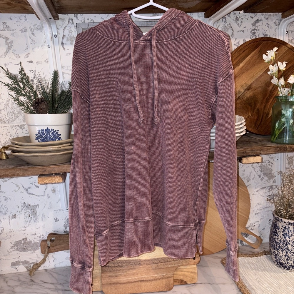 Natural Reflections Women's S Thermal Waffle Knit Pullover Patina Hoodie Shirt